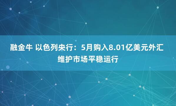 融金牛 以色列央行：5月购入8.01亿美元外汇 维护市场平稳运行